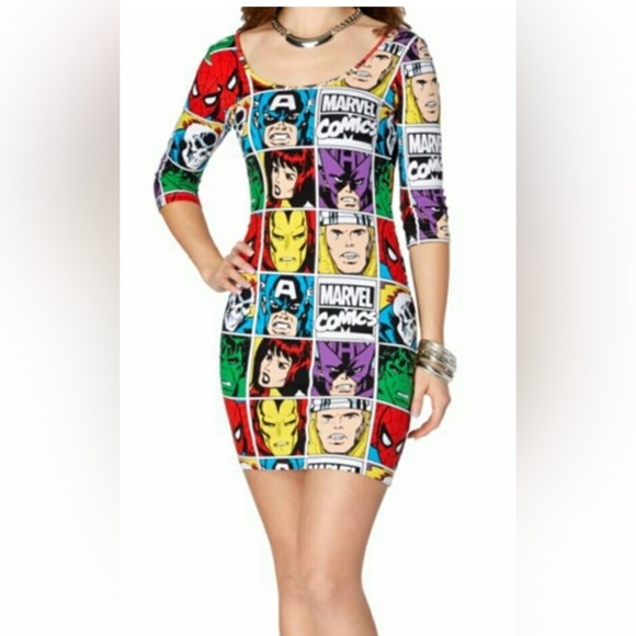 Marvel Dresses & Skirts - Marvel Comics Super Hero Bodycon Short Sleeve Mini Dress Sz M Sexy
